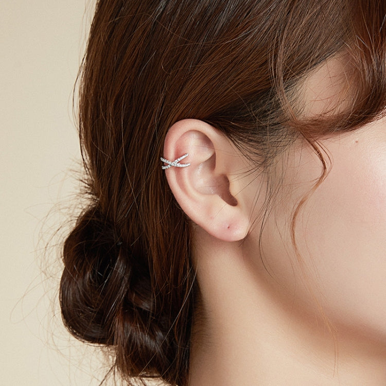 S925 Sterling Silver Simple Style Intertwined Lines Zircon Ear Clip Women Earrings(Silver)