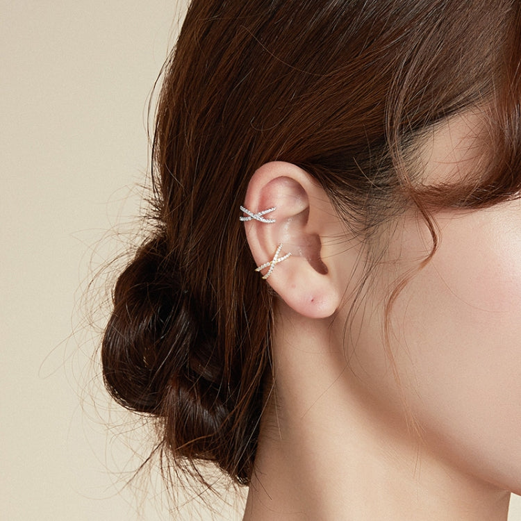 S925 Sterling Silver Simple Style Intertwined Lines Zircon Ear Clip Women Earrings(Silver)