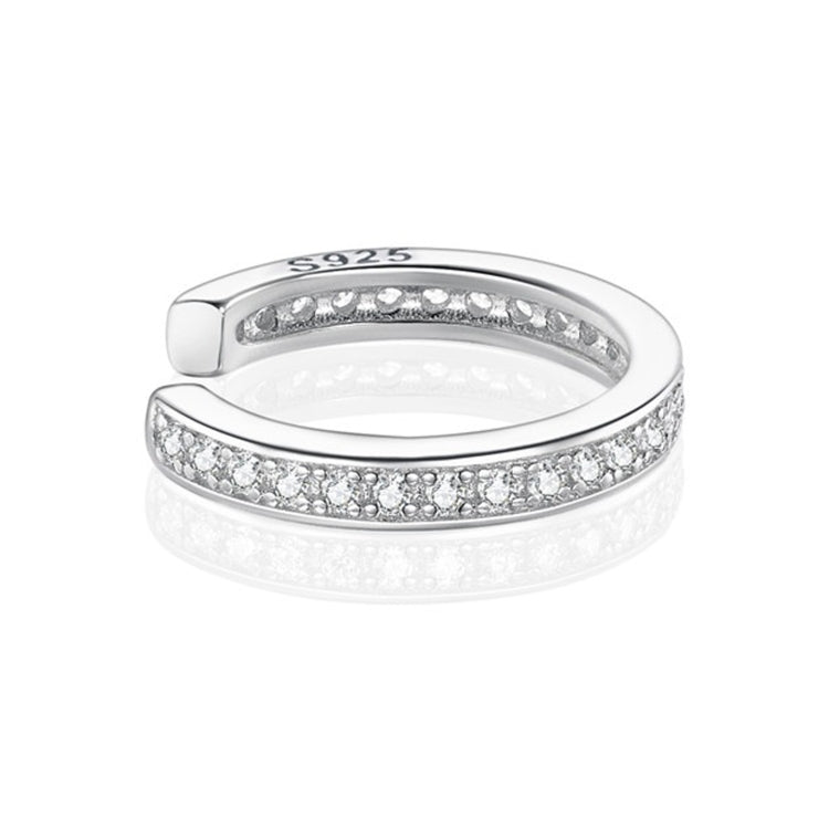 S925 Sterling Silver Simple Style Circular Ring Zircon Ear Clip Women Earrings(Silver)