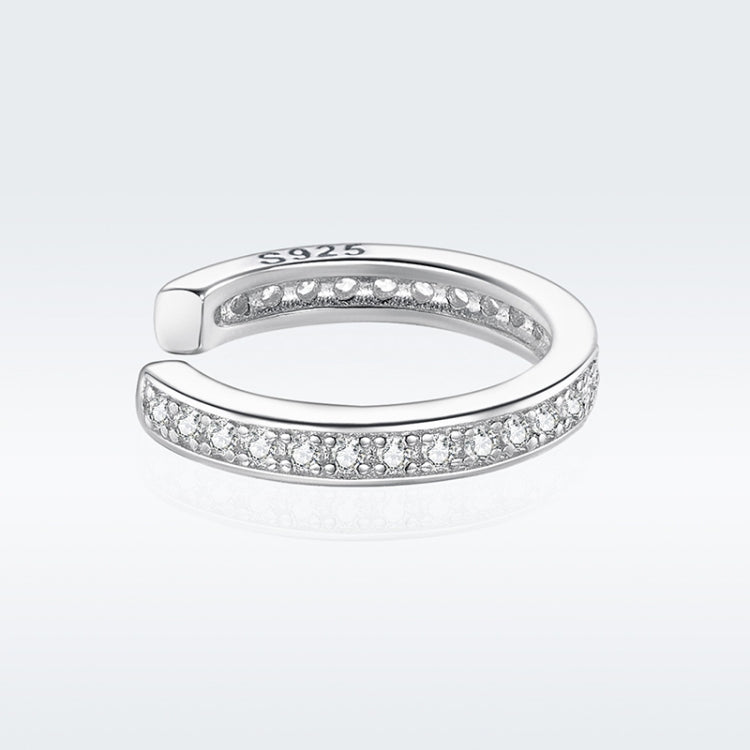 S925 Sterling Silver Simple Style Circular Ring Zircon Ear Clip Women Earrings(Silver)