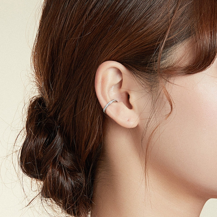 S925 Sterling Silver Simple Style Circular Ring Zircon Ear Clip Women Earrings(Silver)
