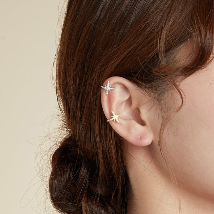 S925 Sterling Silver Simple Style Twinkling Stars Zircon Ear Clip Women Earrings(Silver)