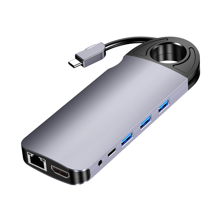 HW-TC28 10 In 1 USB 3.0 x3 + HDMI + VGA + SD + TF + PD + Ethernet Port + 3.5mm Port Multi-function Type-C / USB-C HUB Docking Station(Grey)