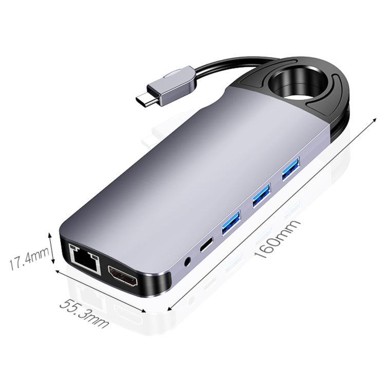 HW-TC28 10 In 1 USB 3.0 x3 + HDMI + VGA + SD + TF + PD + Ethernet Port + 3.5mm Port Multi-function Type-C / USB-C HUB Docking Station(Grey)