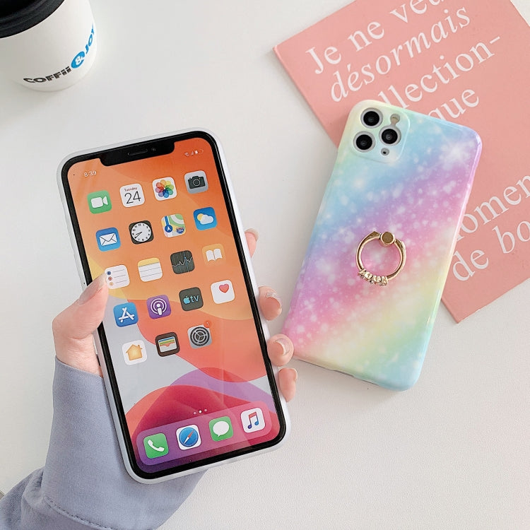 For iPhone 12 Shockproof Colorful Glitter Marble Protective Case with Ring Holder