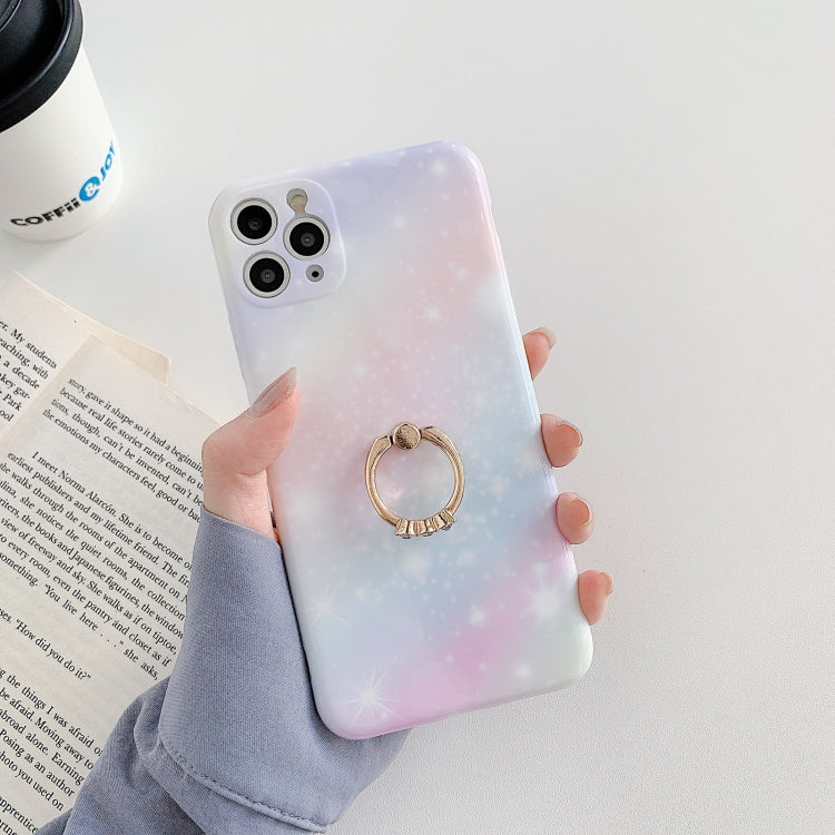 For iPhone 12 Shockproof Colorful Glitter Marble Protective Case with Ring Holder