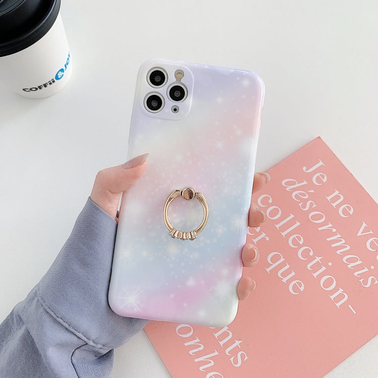 For iPhone 12 Shockproof Colorful Glitter Marble Protective Case with Ring Holder