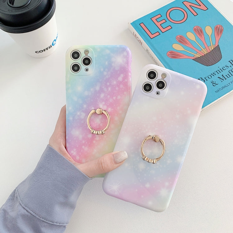 For iPhone 12 Shockproof Colorful Glitter Marble Protective Case with Ring Holder
