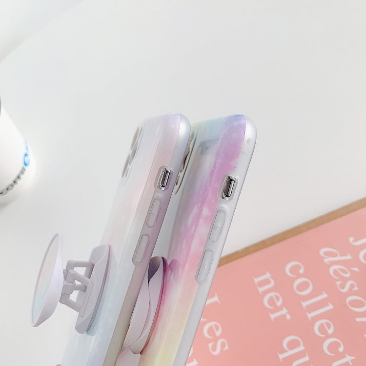 For iPhone 12 Shockproof Colorful Glitter Marble Protective Case with Folding Holder
