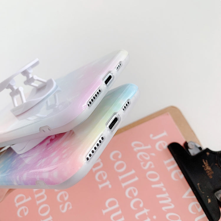 For iPhone 12 Shockproof Colorful Glitter Marble Protective Case with Folding Holder