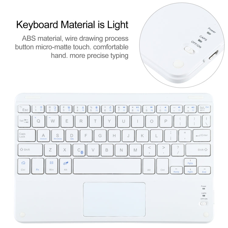 Universal Detachable Bluetooth Keyboard + Leather Tablet Case with Touchpad for iPad 9-10 inch, Specification:White Keyboard