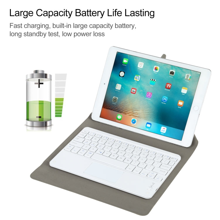Universal Detachable Bluetooth Keyboard + Leather Tablet Case with Touchpad for iPad 9-10 inch, Specification:White Keyboard