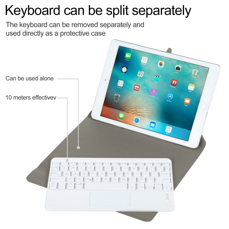 Universal Detachable Bluetooth Keyboard + Leather Tablet Case with Touchpad for iPad 9-10 inch, Specification:White Keyboard