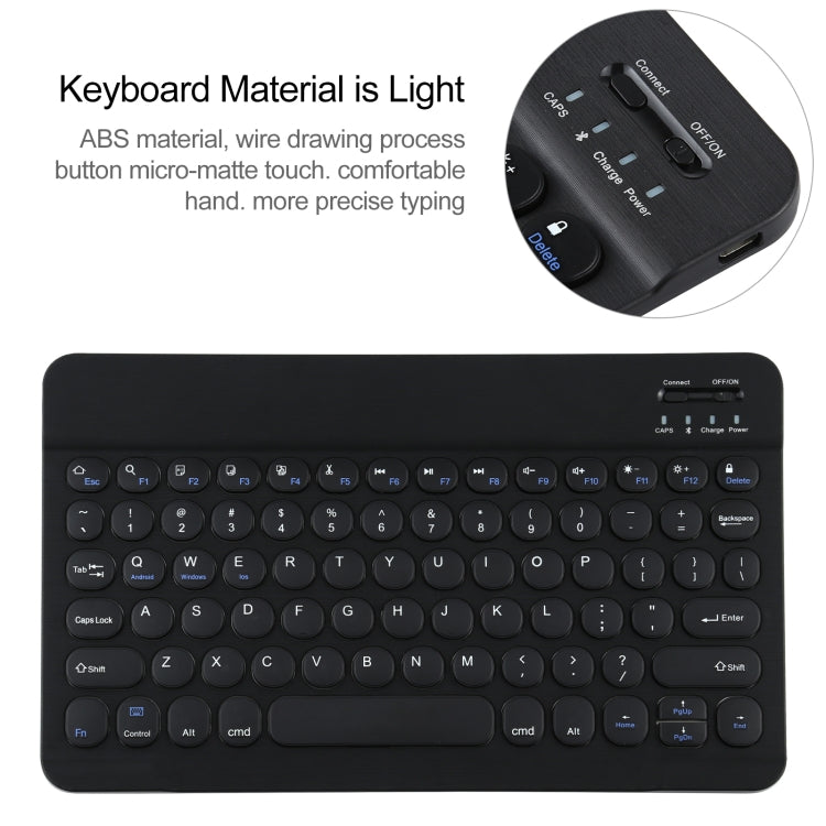 Universal Round Keys Detachable Bluetooth Keyboard + Leather Tablet Case without Touchpad for iPad 9-10 inch, Specification:Black Keyboard