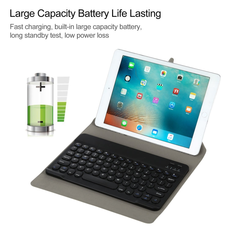 Universal Round Keys Detachable Bluetooth Keyboard + Leather Tablet Case without Touchpad for iPad 9-10 inch, Specification:Black Keyboard