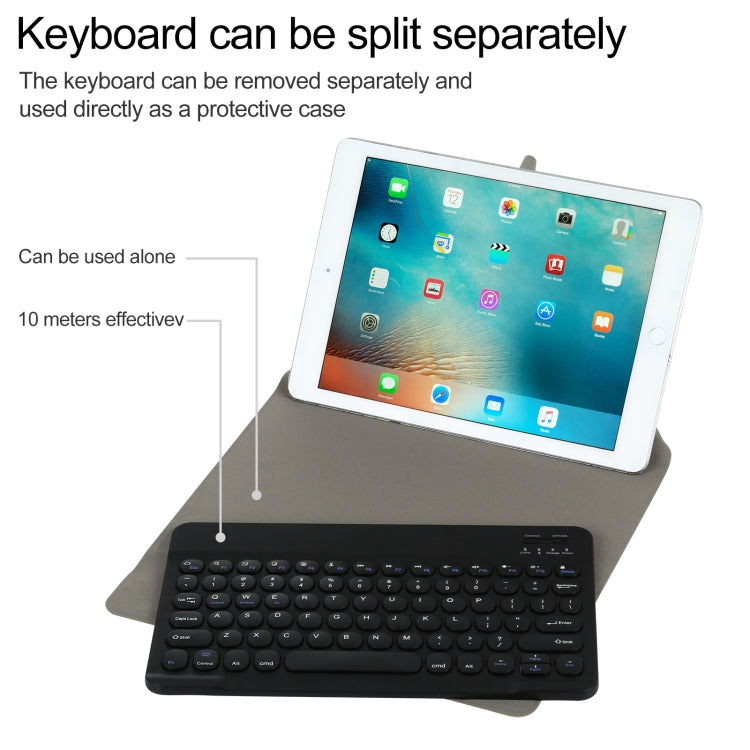 Universal Round Keys Detachable Bluetooth Keyboard + Leather Tablet Case without Touchpad for iPad 9-10 inch, Specification:Black Keyboard