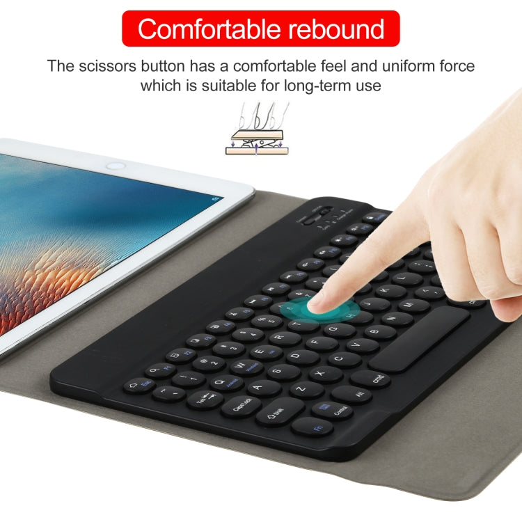 Universal Round Keys Detachable Bluetooth Keyboard + Leather Tablet Case without Touchpad for iPad 9-10 inch, Specification:Black Keyboard