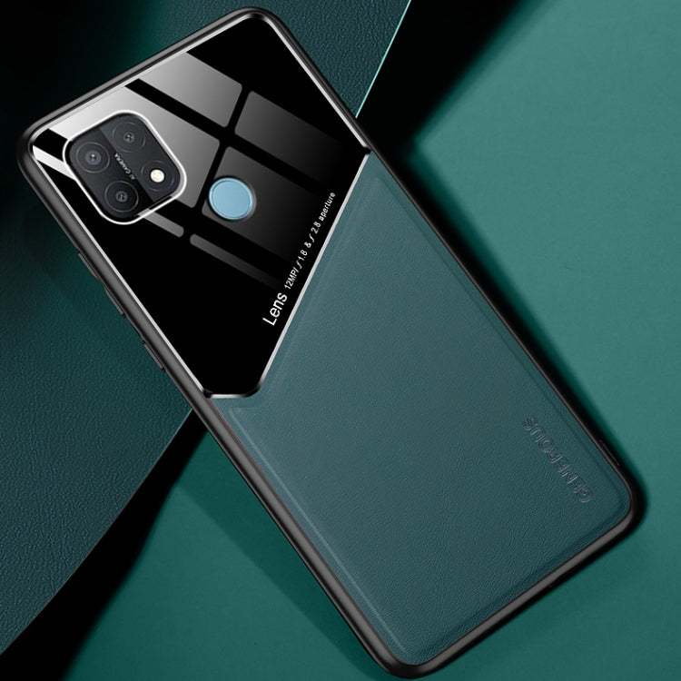 For OPPO A15 All-inclusive Leather + Organic Glass Protective Case with Metal Iron Sheet