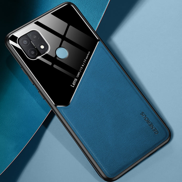 For OPPO A15 All-inclusive Leather + Organic Glass Protective Case with Metal Iron Sheet