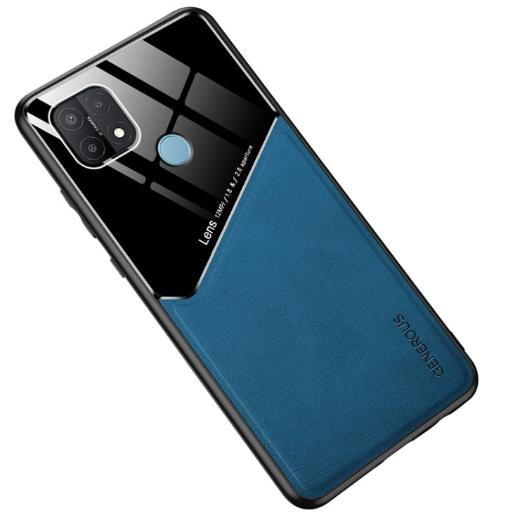 For OPPO A15 All-inclusive Leather + Organic Glass Protective Case with Metal Iron Sheet