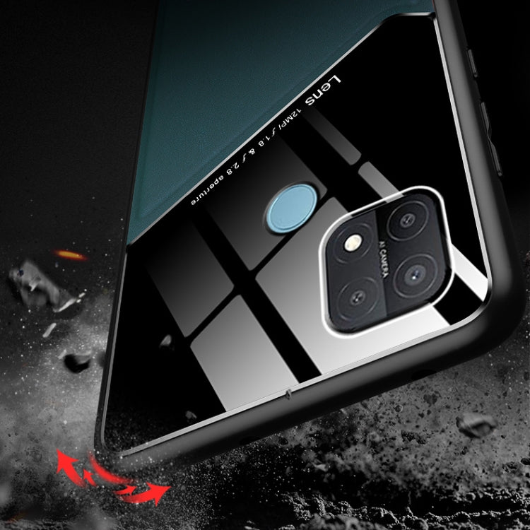 For OPPO A15 All-inclusive Leather + Organic Glass Protective Case with Metal Iron Sheet