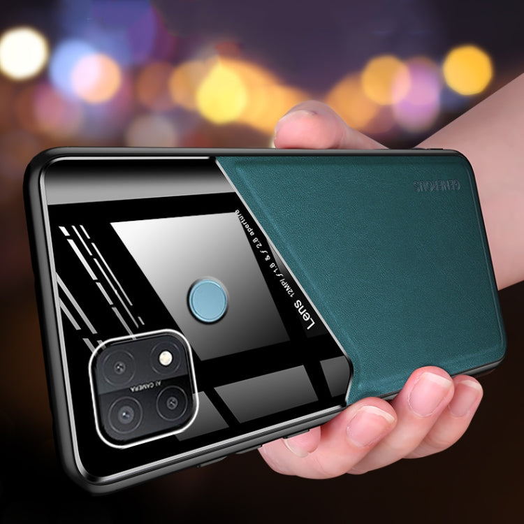 For OPPO A15 All-inclusive Leather + Organic Glass Protective Case with Metal Iron Sheet