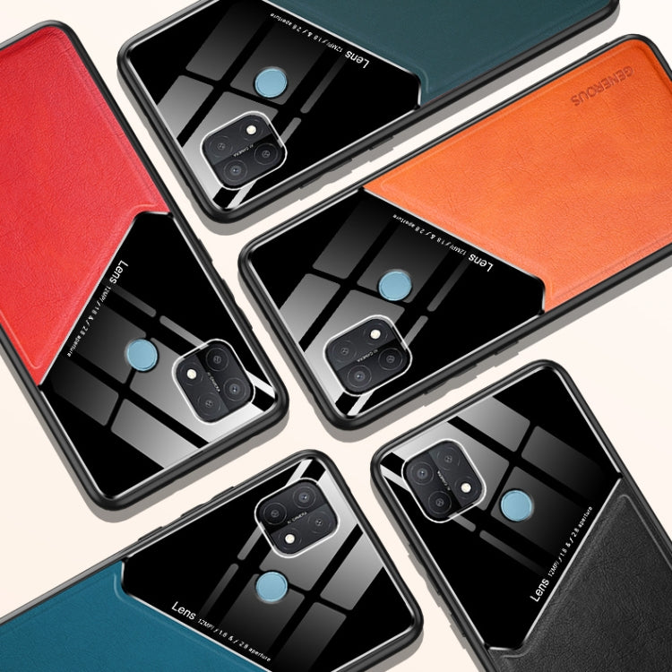 For OPPO A15 All-inclusive Leather + Organic Glass Protective Case with Metal Iron Sheet