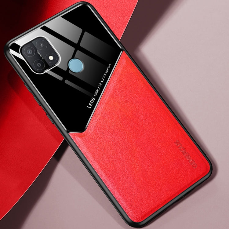 For OPPO A15 All-inclusive Leather + Organic Glass Protective Case with Metal Iron Sheet