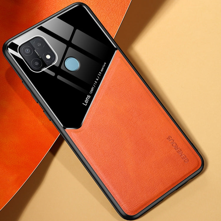 For OPPO A15 All-inclusive Leather + Organic Glass Protective Case with Metal Iron Sheet