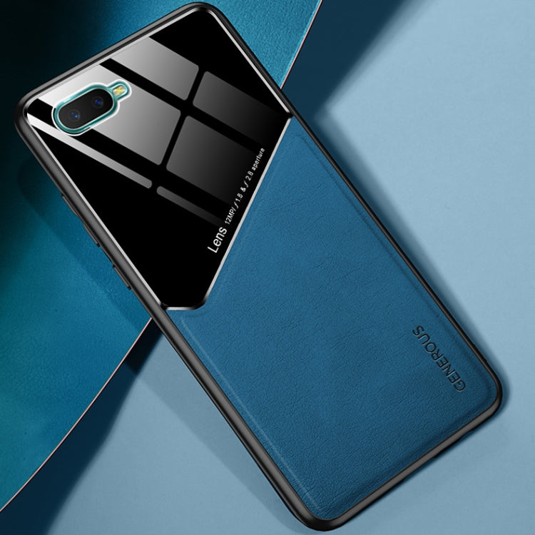 For OPPO K1 All-inclusive Leather + Organic Glass Protective Case with Metal Iron Sheet