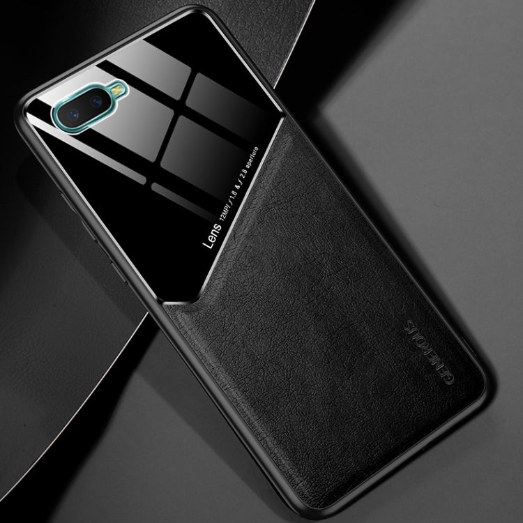For OPPO K1 All-inclusive Leather + Organic Glass Protective Case with Metal Iron Sheet
