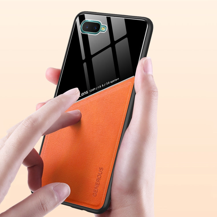 For OPPO K1 All-inclusive Leather + Organic Glass Protective Case with Metal Iron Sheet
