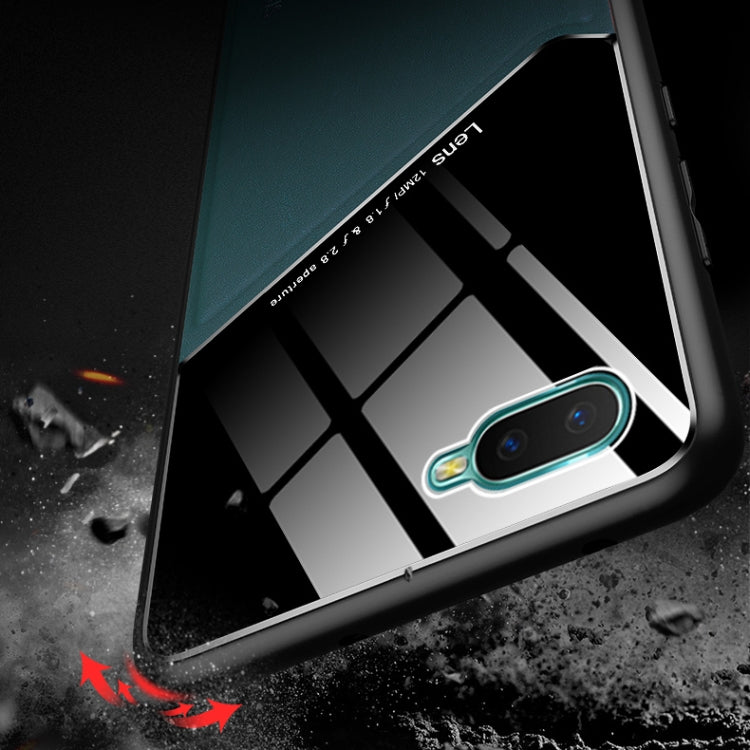 For OPPO K1 All-inclusive Leather + Organic Glass Protective Case with Metal Iron Sheet