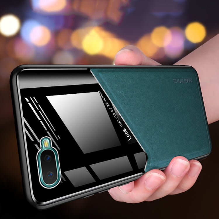 For OPPO K1 All-inclusive Leather + Organic Glass Protective Case with Metal Iron Sheet
