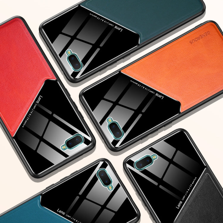 For OPPO K1 All-inclusive Leather + Organic Glass Protective Case with Metal Iron Sheet