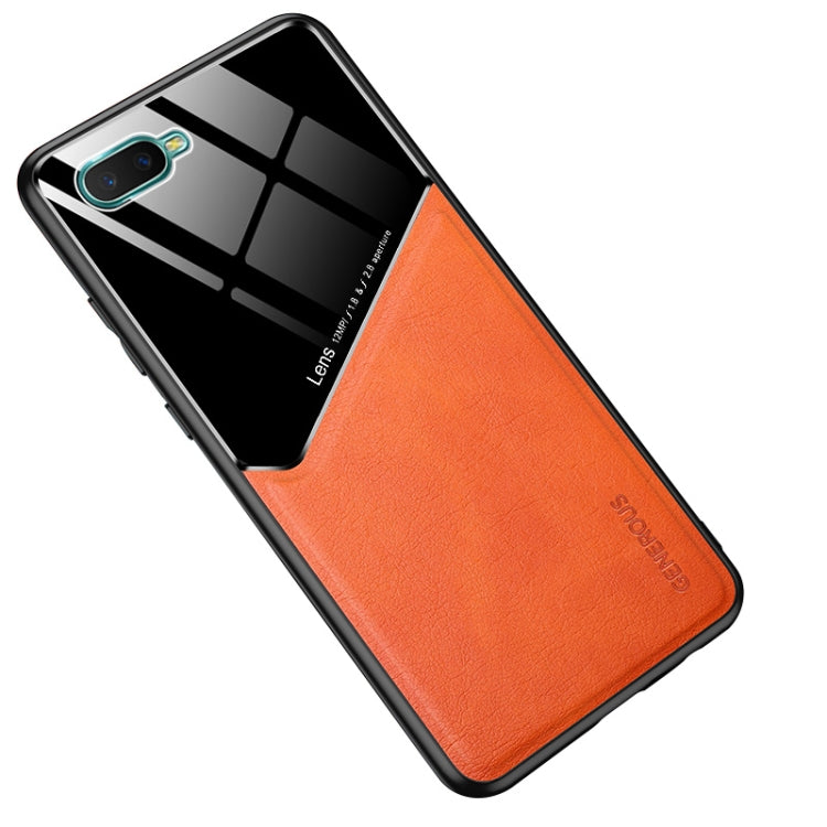 For OPPO K1 All-inclusive Leather + Organic Glass Protective Case with Metal Iron Sheet