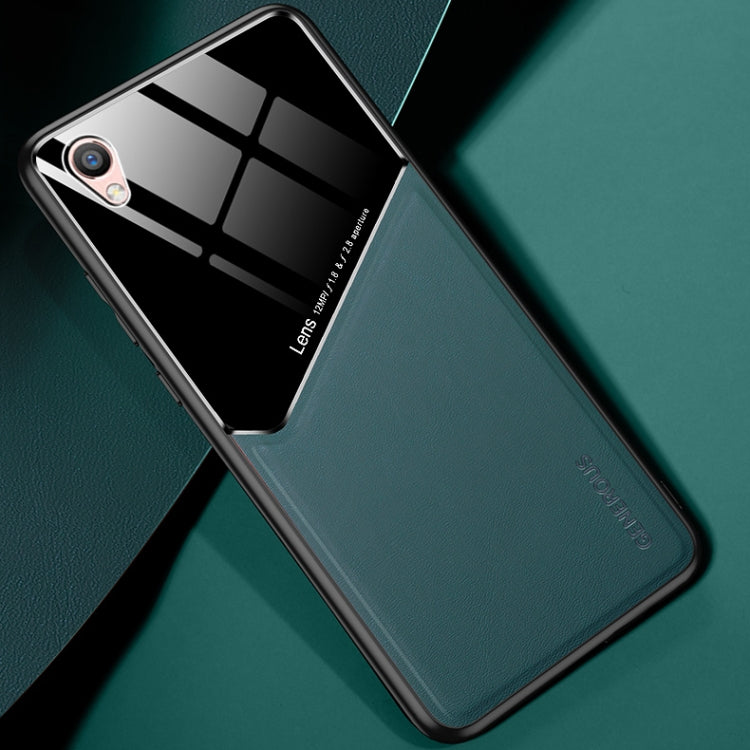 For OPPO R9 All-inclusive Leather + Organic Glass Protective Case with Metal Iron Sheet
