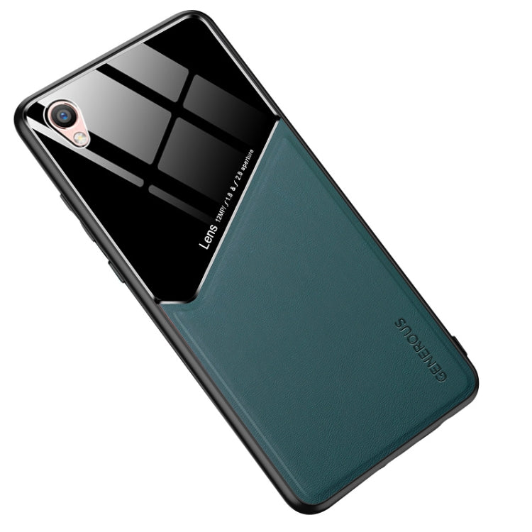 For OPPO R9 All-inclusive Leather + Organic Glass Protective Case with Metal Iron Sheet