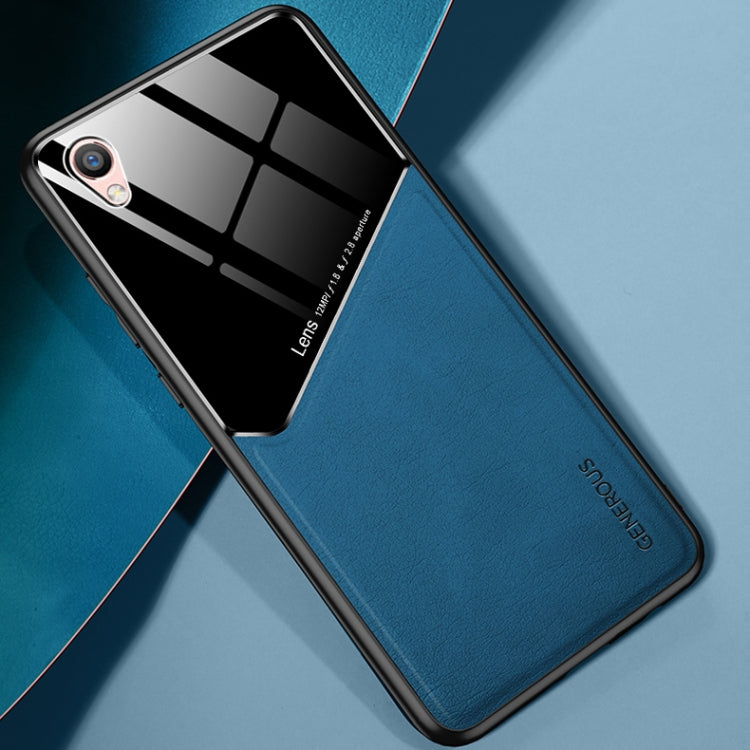 For OPPO R9 All-inclusive Leather + Organic Glass Protective Case with Metal Iron Sheet