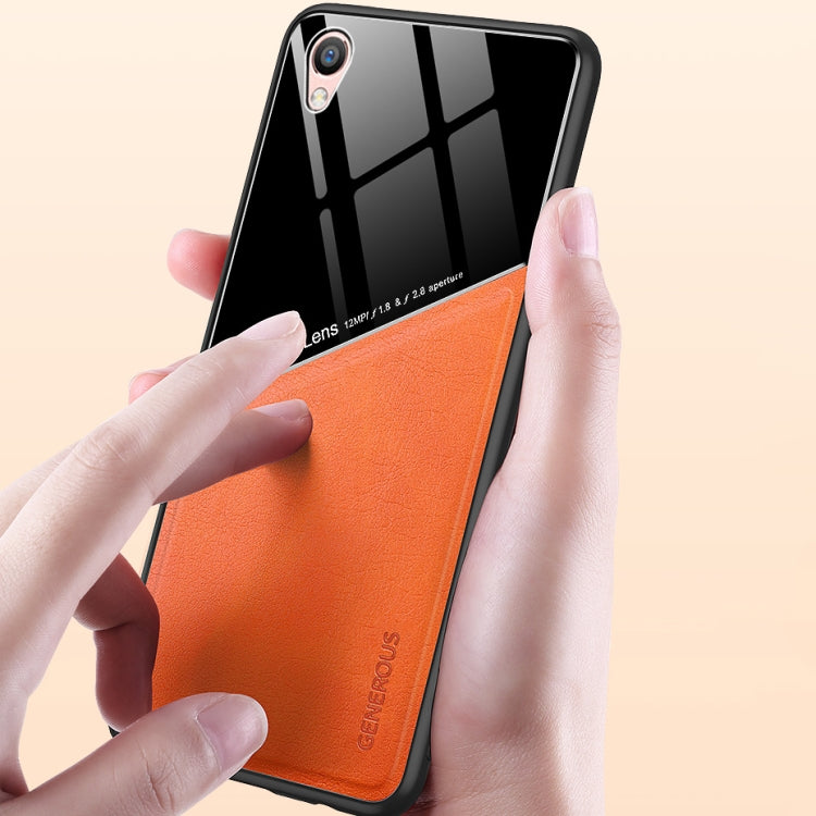 For OPPO R9 All-inclusive Leather + Organic Glass Protective Case with Metal Iron Sheet