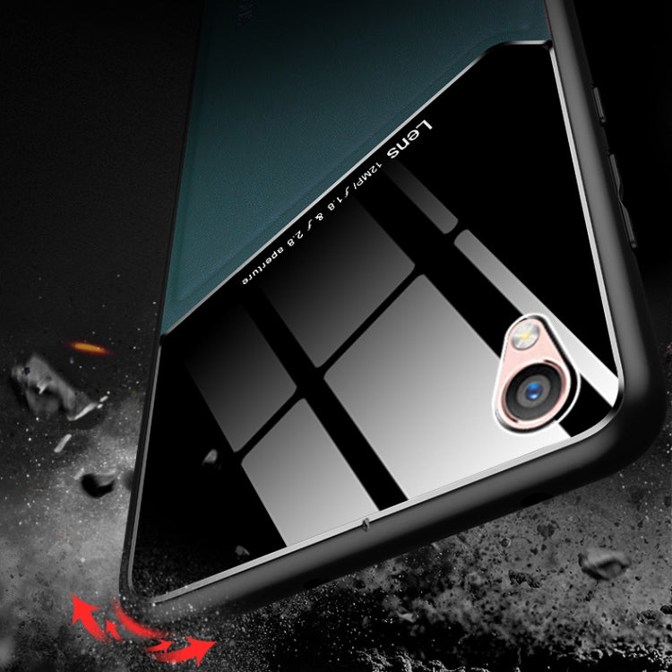 For OPPO R9 All-inclusive Leather + Organic Glass Protective Case with Metal Iron Sheet