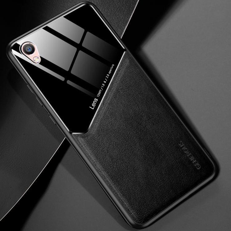 For OPPO R9 All-inclusive Leather + Organic Glass Protective Case with Metal Iron Sheet