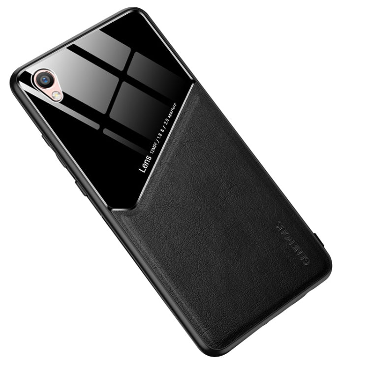 For OPPO R9 All-inclusive Leather + Organic Glass Protective Case with Metal Iron Sheet