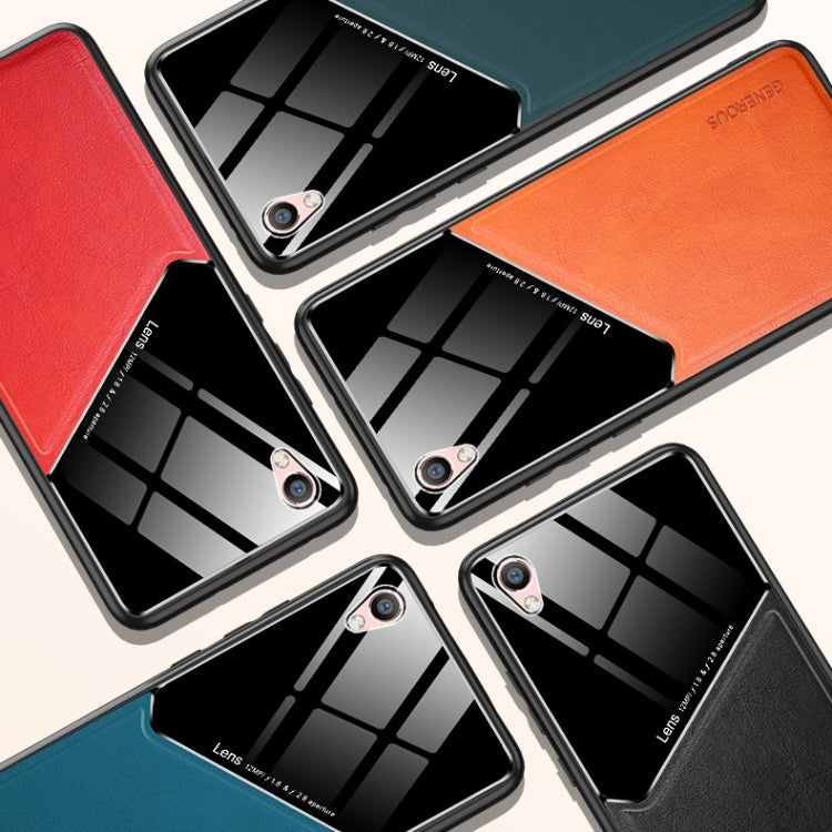 For OPPO R9 All-inclusive Leather + Organic Glass Protective Case with Metal Iron Sheet