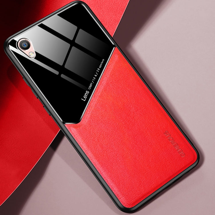 For OPPO R9 All-inclusive Leather + Organic Glass Protective Case with Metal Iron Sheet