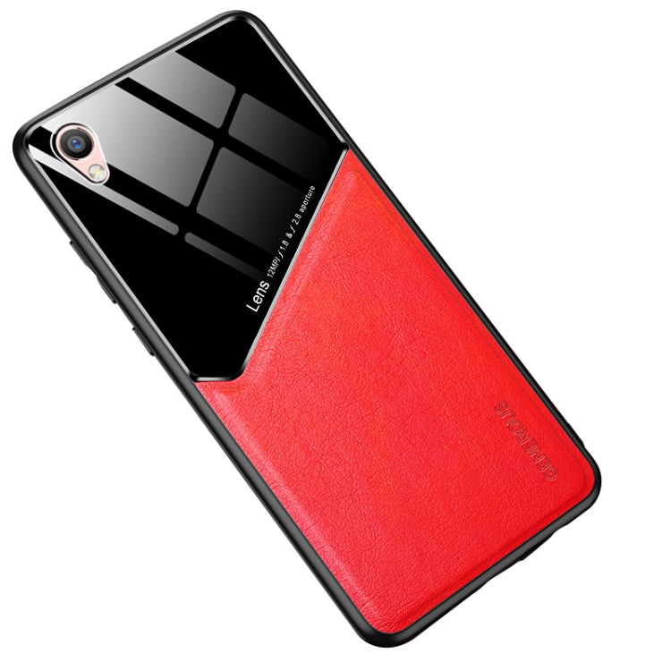 For OPPO R9 All-inclusive Leather + Organic Glass Protective Case with Metal Iron Sheet