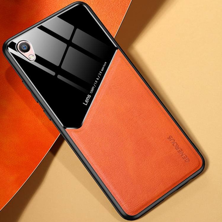 For OPPO R9 All-inclusive Leather + Organic Glass Protective Case with Metal Iron Sheet