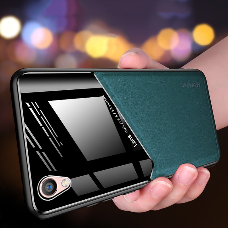 For OPPO R9 All-inclusive Leather + Organic Glass Protective Case with Metal Iron Sheet