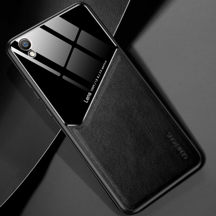 For OPPO R9 Plus All-inclusive Leather + Organic Glass Protective Case with Metal Iron Sheet