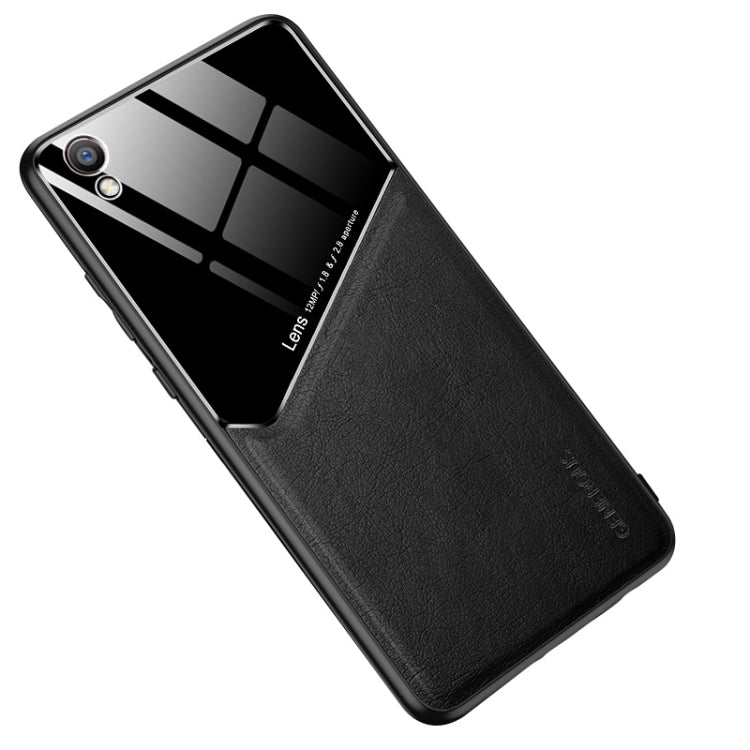 For OPPO R9 Plus All-inclusive Leather + Organic Glass Protective Case with Metal Iron Sheet